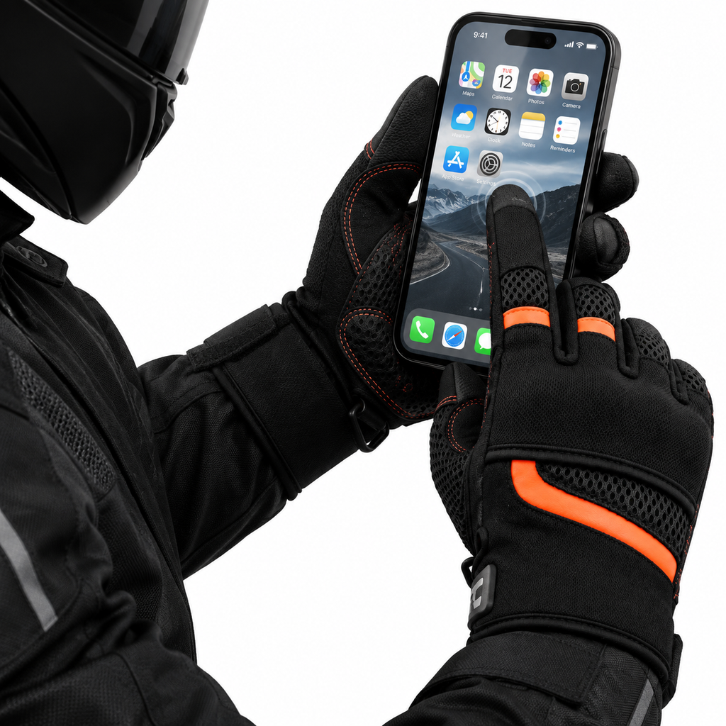 Herren Motorradhandschuhe Schwarz mit Mesh-Einsätzen und verstärkter Handfläche