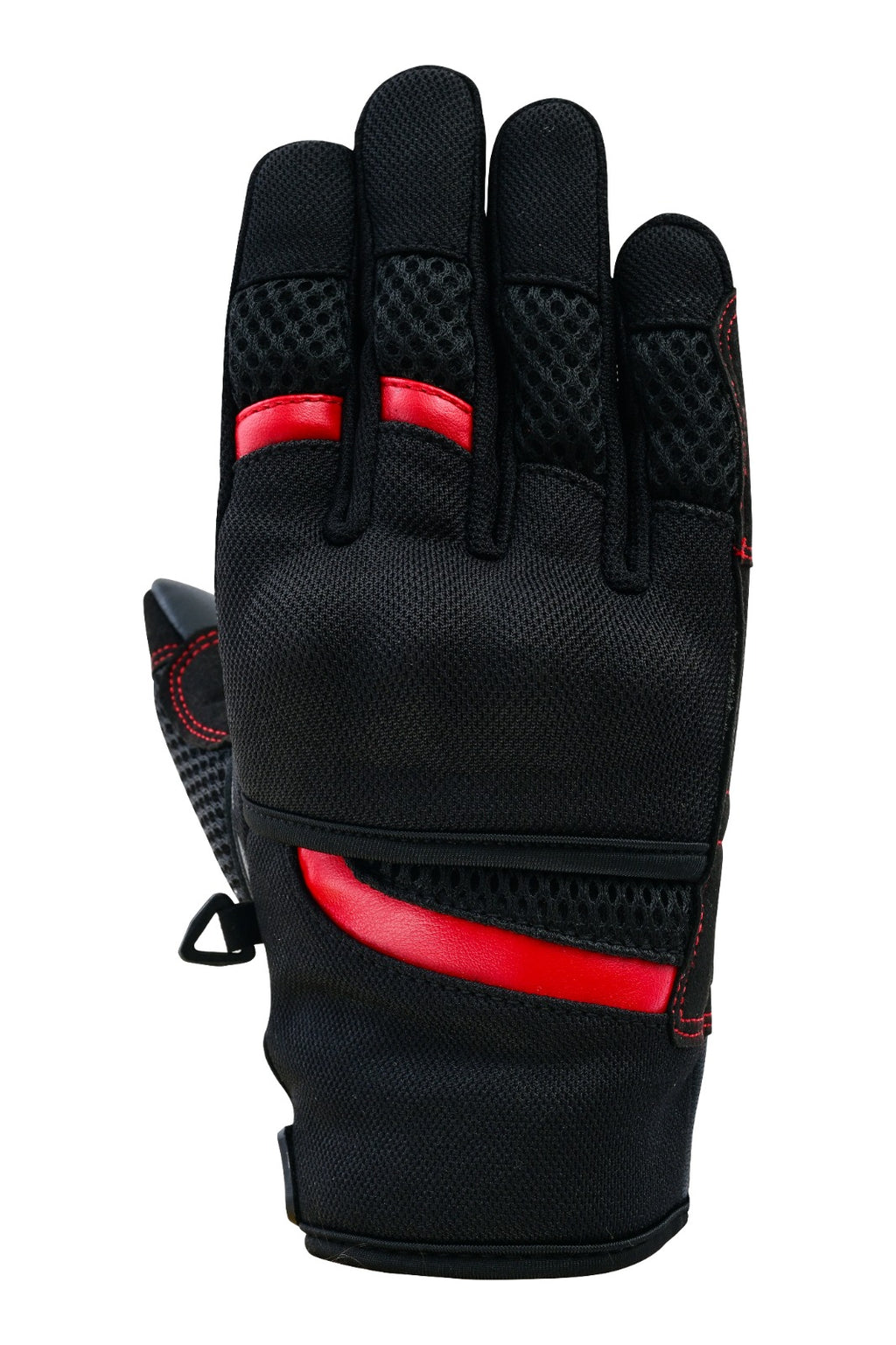Herren Motorradhandschuhe Schwarz mit roten Details und Mesh-Belüftung