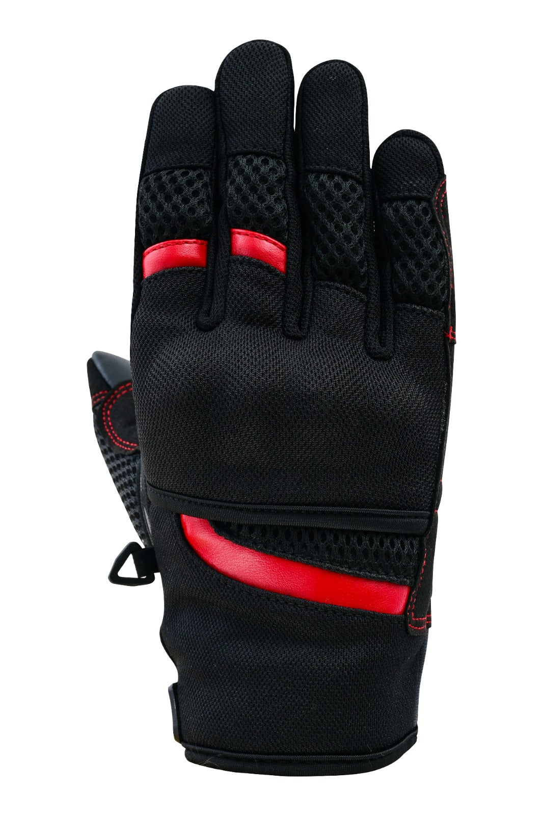 Herren Motorradhandschuhe Schwarz mit roten Details und Mesh-Belüftung