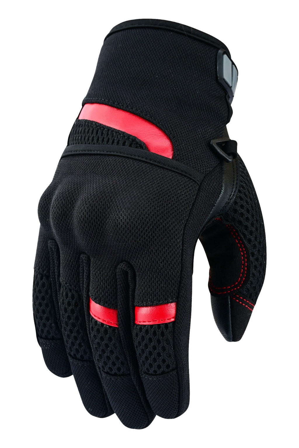 Herren Motorradhandschuhe Schwarz mit roten Details und Mesh-Belüftung