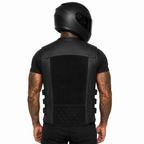 Road Star Herren-Bikerweste aus Rindsleder mit Nubukleder-Partien – Schwarz