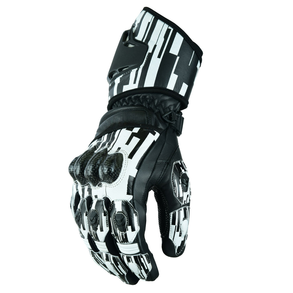 Weiße Motorrad Handschuhe Herren mit Knöchelschutz und Sportoptik