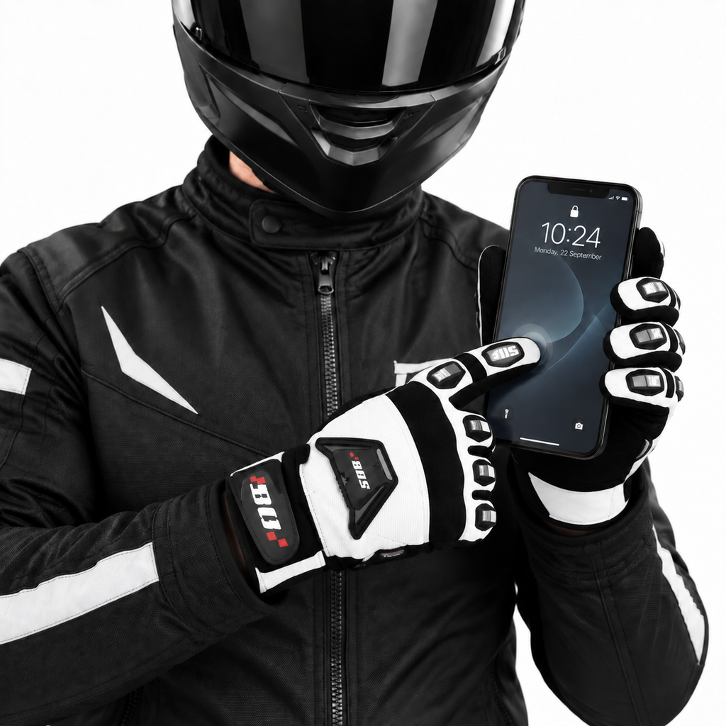 Herren Motorradhandschuhe Weiß Schwarz mit Fingerverstärkung und Handgelenkverschluss