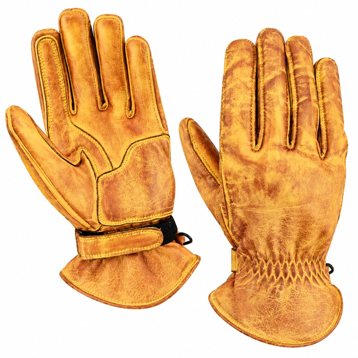 Gelbe Motorrad-Lederhandschuhe Herren mit Vintage Optik